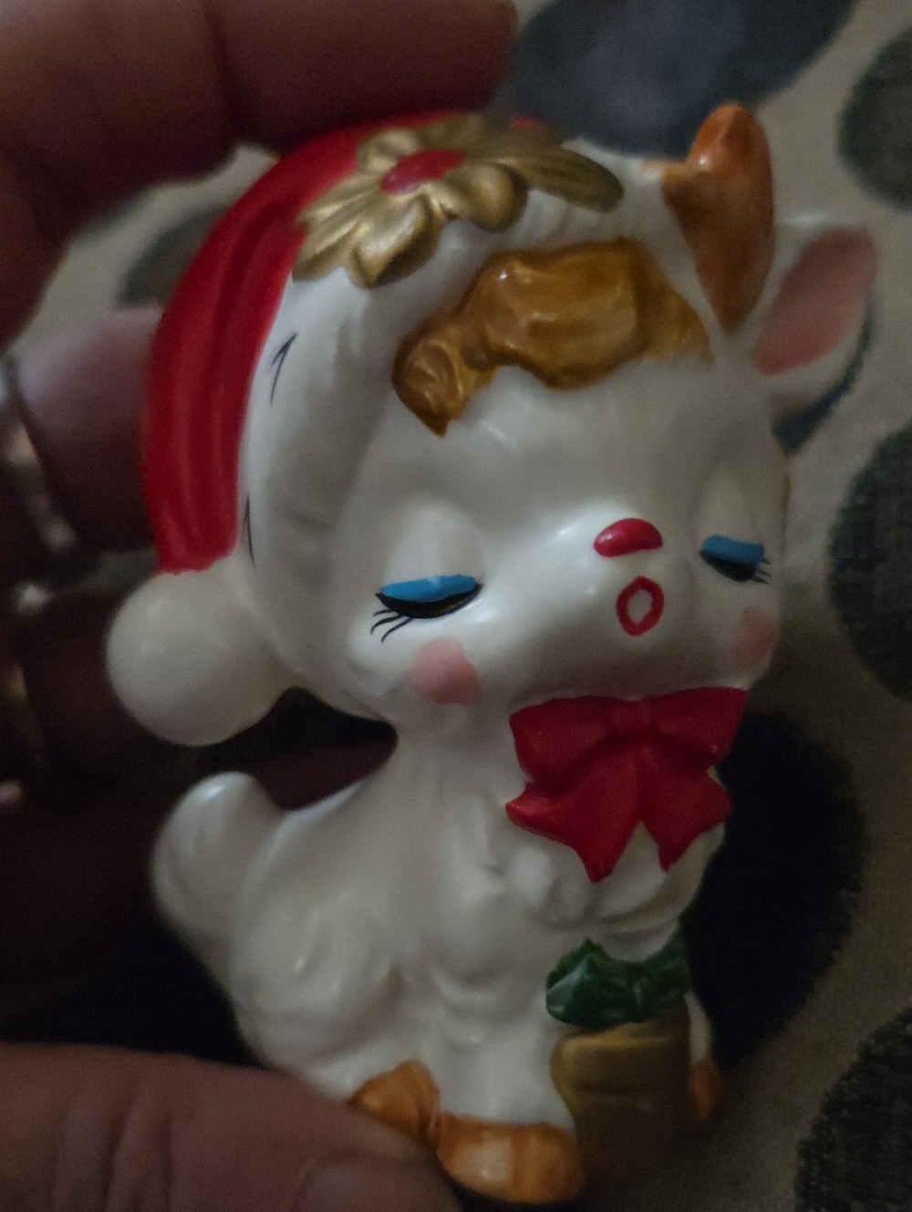 Vintage Ceramic Christmas Lamb Figurine with Red Bow Shaker Replacement Only One